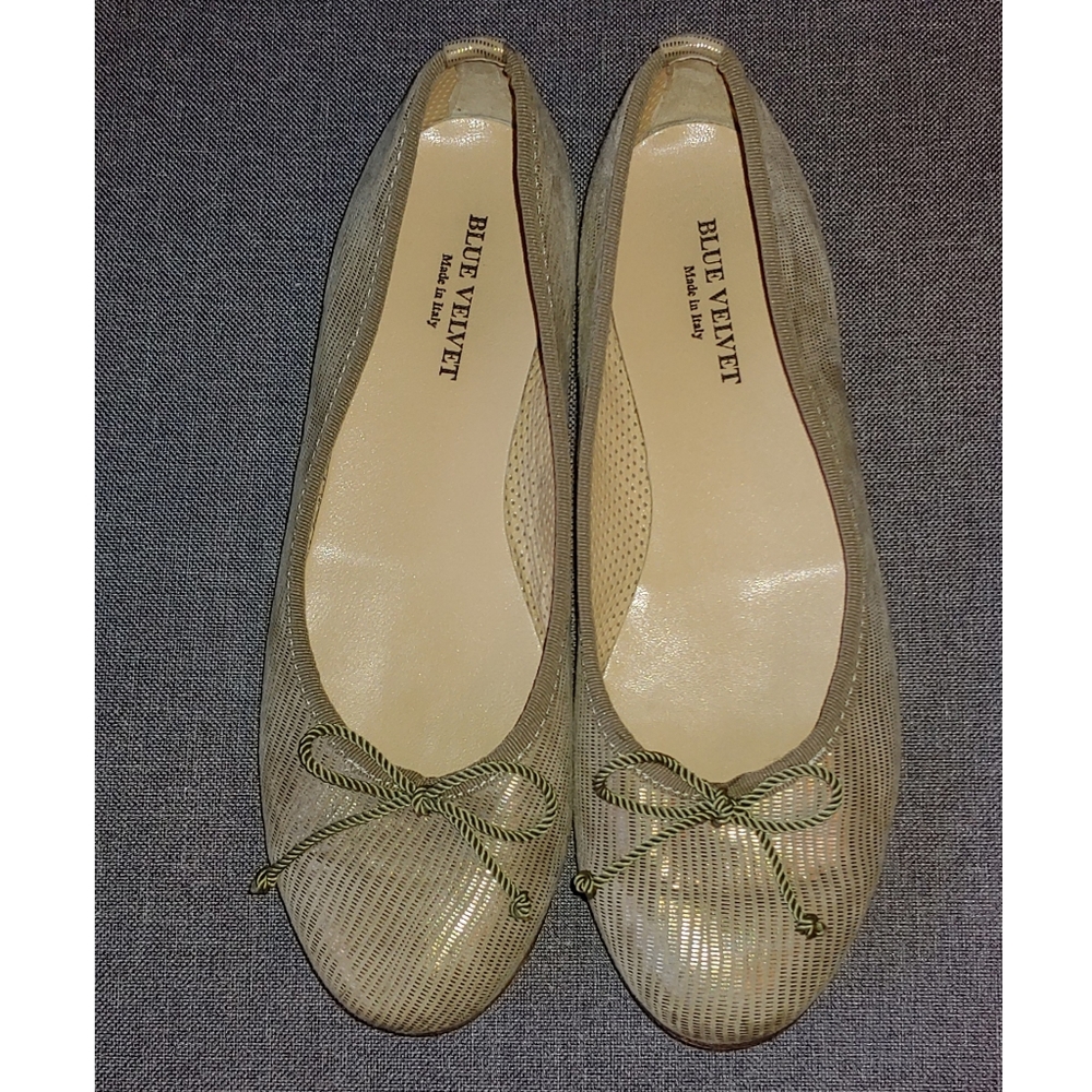 BLUE VELVET SHOES Striped Suede Ballerina Flats